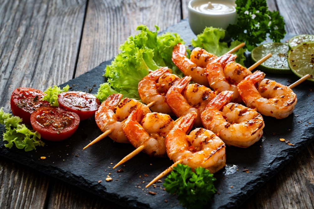 Tasty prawns on a stick